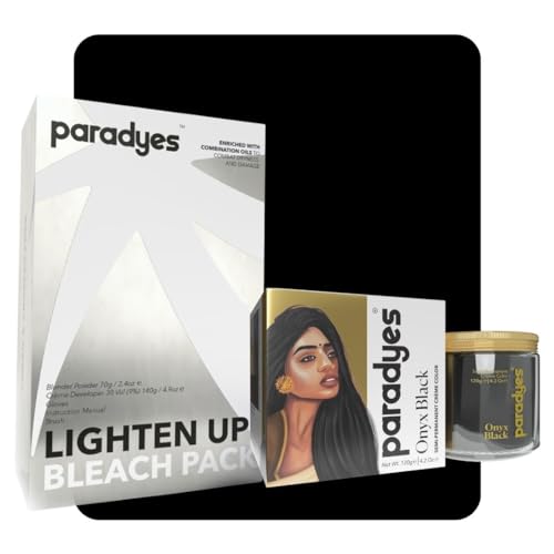 Image of Paradyes Semi-permanent Onyx Black DIY Conditioner Based Hair Colour 120 gm and Lighten Up! Bleach Pack 30 Vol. for all Hair Types