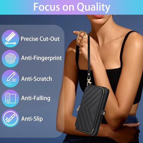 TailrCraftz V-Quilted Wallet Case for Samsung Galaxy A16/A26 5G with Card Slots Wrist/Shoulder Strap, Elegant Card Holder Stand Cell Phone Cover for A 16 26 16A 26A 4G SM-A166U Women Girls Black by TailrCraftz - Used condition - Image 5