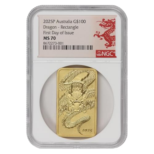 2025 1 oz Australian Gold Dragon Bar MS-70 First Day of Issue Lunar Label $100 MS70 NGC