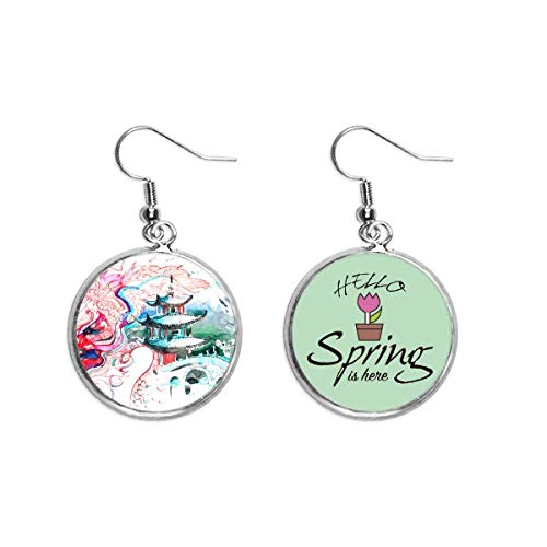 Pendientes de primavera con dibujo de dragón chino y puente colgante