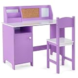 Helloshop26 Scrivania per bambini con sedia 90 x 45 x 85,5 cm, organizer ottimizzato e lavagna, in MDF 20_0017439 viola
