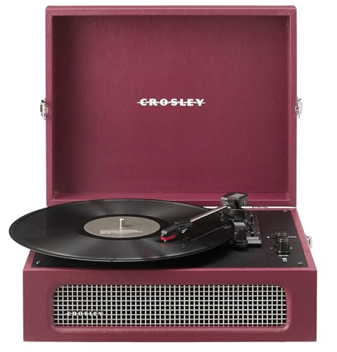 Image of Crosley CR8017B-BU Voyager Record Player, Burgundy | 3-Speed Turntable, Bluetooth In / Out, Built-in Full-Range Stereo Speakers, Adjustable Pitch Control