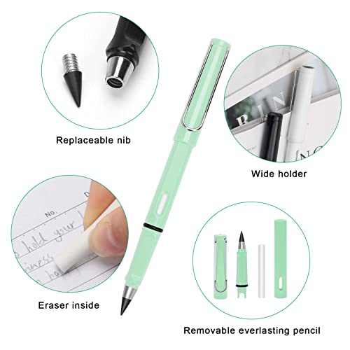 Hoedia 3pcs Everlasting Pencil Unlimited Inkless Pencil,Reusable Everlasting Pen with Eraser with 6pcs Nibs,Erasable Infinite Pens for Student Artist Writing Drawing