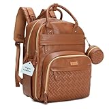 BabbleRoo Leather Diaper Bag Backpack - Baby Essentials Travel Baby Bag, Multi function, Water Resistant, with Changing Pad, Stroller Straps & Pacifier Case â Unisex, Natural Brown