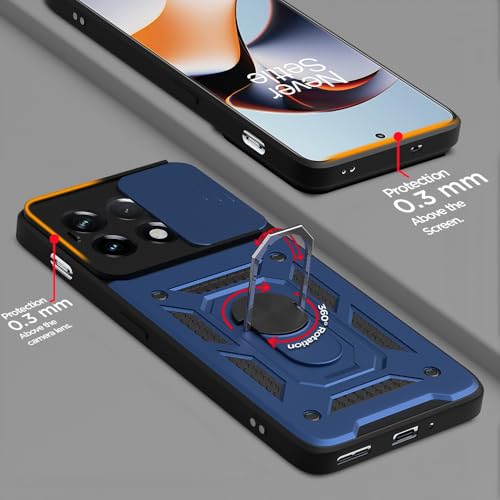 Image of Pikkme Back Cover for OnePlus 11R 5G | Sliding Camera Shield with Ring Stand | D10 Full Camera Protection Bumper Case (Blue)