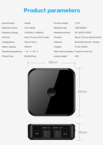Bluetooth 5.0 Transmitter And Receiver, Digital Optical Toslink With 3D Surround Apt* And 3.5 Mm Wireless Audio Adapter For Tv/Home Stereo System-Low Latency #TOP7