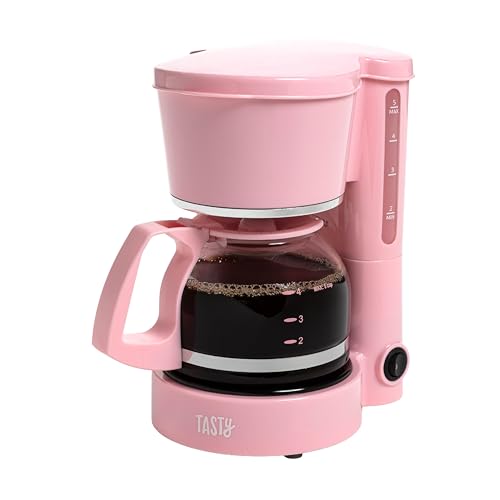 Tasty 5-Cup Coffee Maker with Auto Pause & Pour Reusable Filter Easy View Water Reservoir and Warming Plate Glass Carafe Compact Brew & Drip Coffee Maker 5-Cup Pink