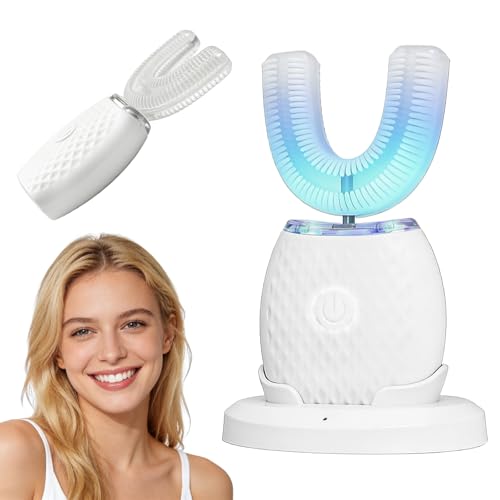 U-förmige Zahnbürste Für Erwachsene, Automatische Reinigungszahnbürste,Zahnbürste 360 ° Vollautomatisch Automatische Reinigungszahnbürste, Mundpflegewerkzeug (White)