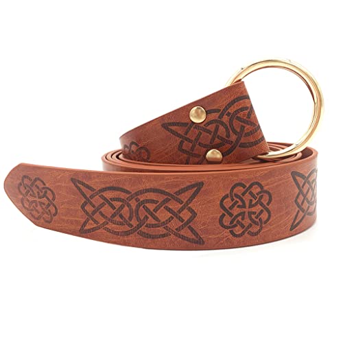 Medieval knight Cosplay Belt Embossed PU Leather O Ring Viking Belt Renaissance Accessories2