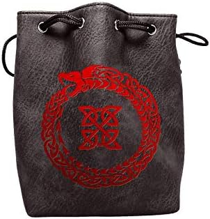 Bolsa de dados grande de cuero negro Lite, autoportante y con capacidad para más de 400 dados poliédricos con lazo de cordón, varios diseños