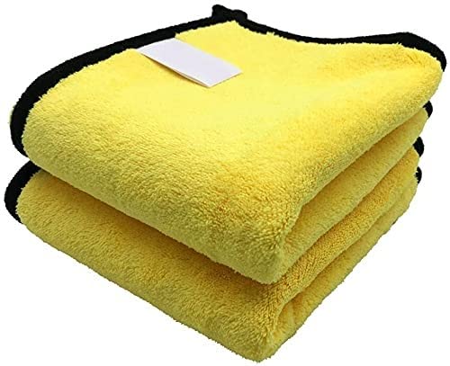 Image of Auto Hub Heavy Microfiber Cloth 500 GSM (Size 60cm x 40cm) /Pack of 2,for Car Cleaning and Detailing, Double Sided, Extra Thick Plush Microfiber Cloth Lint-Free, Color:- Yellow