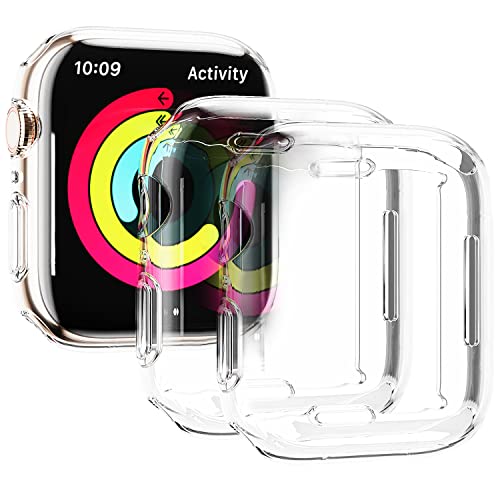 2 Pack Funda para Apple Watch 41mm Series 7 con Protector de Pantalla, Qianyou TPU Case Protección Completa Carcasa Anti-Rasguños Slim Cover de Bumper y Protector Pantalla para iWatch 7 41mm, Claro