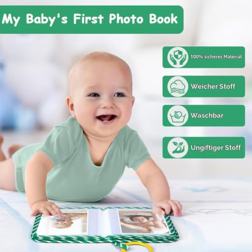 Aolso Baby Fotoalbum 17 Fotos, Baby Fotobuch mit Anhänger, Babyalbum aus weichem Stoff, Mein erstes Familienalbum… – Ansicht 5