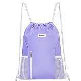WANDF Kordelzug Rucksack String Bag Wasserabweisende Cinch Bag Nylon Schwimmtasche für Gym Shopping Sport Yoga (Helllila)