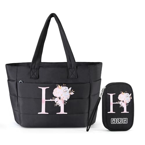 Bolsa feminina com inicial personalizada, bolsa leve com compartimentos, presente personalizado adequado para casamento, aniversário, praia, feriado, ótimo presente para mulheres, mãe, professores,