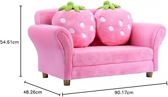 Costzon Kids Couch, Double Seat Pink Children's Sofa with 2 Strawberry Pillows, Toddler Armrest Chair for Bedroom, Living Room, Large Soft for Kids Loveseat Toy for Baby Girls Preschool Gifts Presents