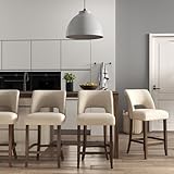 VKNOW Bar Stools Set of 4, 26' Upholstered Counter Height Bar Stools,Modern Counter Stools with Wood Legs for Kitchen Island Dining Room Bar,Beige