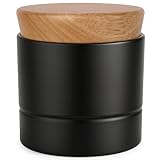 French Butter Dish,Samseel Porcelain Butter Crock with Water Line and Thick Wooden Lid, a Countertop Butter Keeper for Spreadable,Matte Black