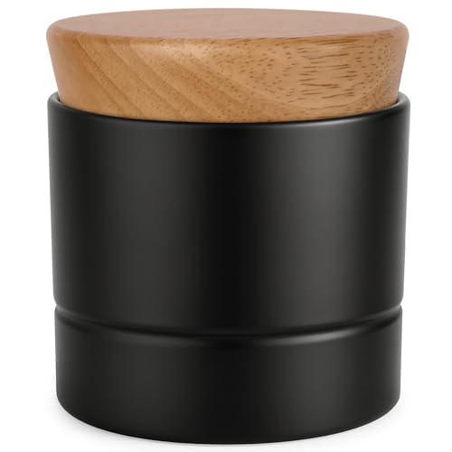 French Butter Dish,Samseel Porcelain Butter Crock with Water Line and Thick Wooden Lid, a Countertop Butter Keeper for Spreadable,Matte Black