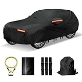 OWEEIO 30 Layers SUV Car Cover for Automobiles All Weather Waterproof, Outdoor Snowproof UV Protection Windproof, Door Zipper, Soft Cotton, Heavy Duty Universal Car Covers, (Black, Fit SUV 181'-190')