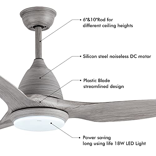 TCL 52inch Low Profile Ceiling Fan with LED Lights and Remote Control,3 Blades Noiseless Reversible Motor,6-speed, 3 colors Temperature Switch,Timer (52”Grey) - Image 5