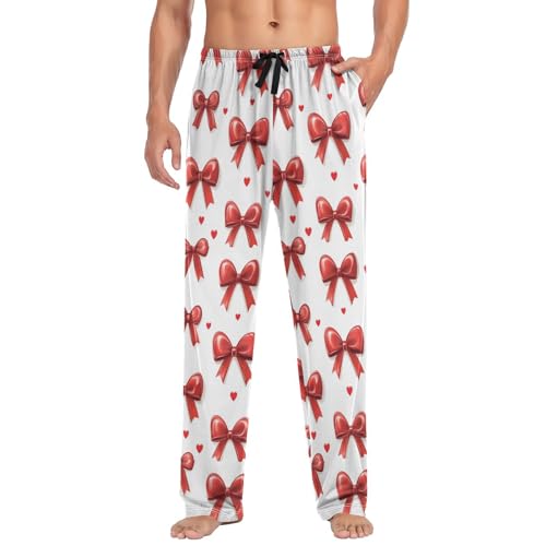 Men’s Ribbon Bows Pajama Pants with Pockets, Comfortable Lounge Sleep Bottoms#6913