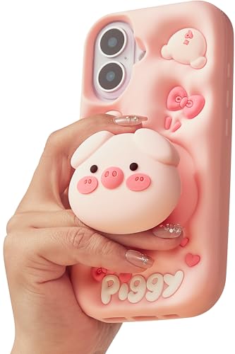 Kawaii Pig Pop-Up Grip iPhone 16 Plus Case