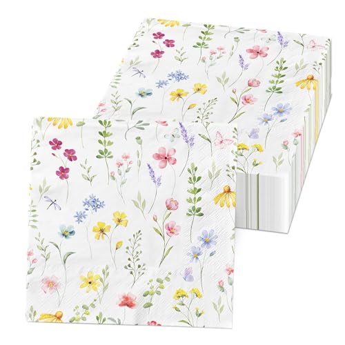 40Pcs Colorful Wildflower Napkins Paper Floral Napkins Flower Napkins Wildflower Party Decorations Butterfly Napkins Spring Paper Napkins Tea Party Napkins for Party Wedding Dinner Kitchen Bathroom