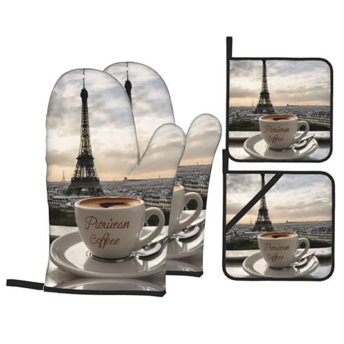 Juego de 4 manoplas de horno resistentes al calor, diseño de la Torre Eiffel de Parisian, juego de 4, agarraderas, esenciales para cocinar y hornear