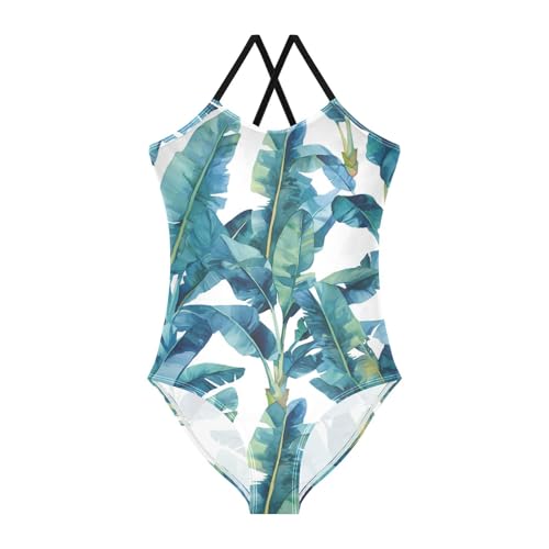 KLL Tropical Banana Leaf Girls 1-Piecing Swim Suit Beach Swimming Suits Adjustable Shoulder Strap Quick-Dry