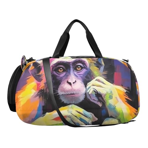 YETTASBIN Sport Travel Duffel Bag for Girls Boys, Monkey Large Waterproof Weekender Overnight Bag, Detachable Shoulder Strap Gym Bag with Shoe Compartment & Wet Pocket2