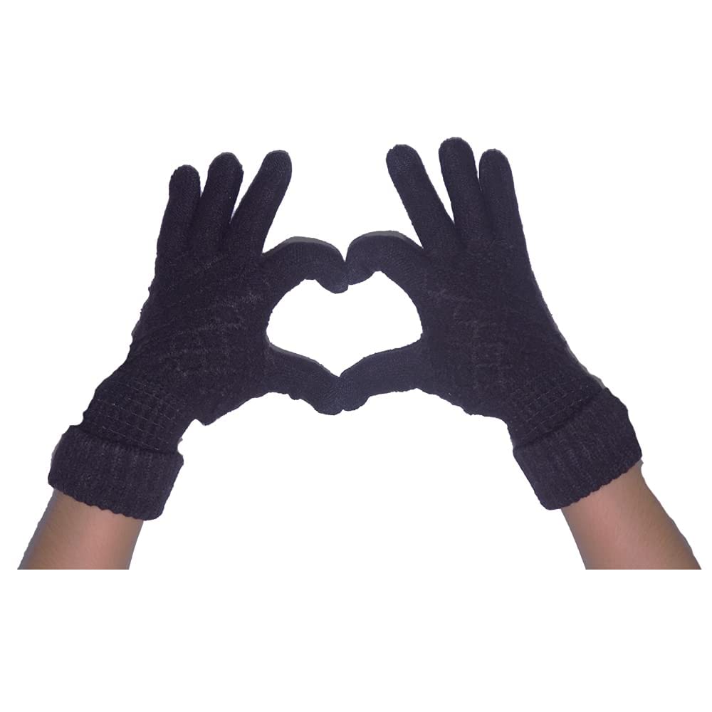 Women's And Girl's Winter Woollen Touch Screen Knitted Gloves (Grey)-image-35