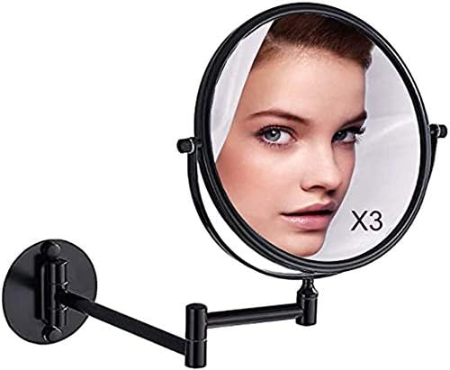 NEWRAIN Mirrors Wall Mounted with 3x Magnification and Normal 8-Inch Double-sided Round Bathroom Vanity Mirror Swivel,Extendable and Black Finished for Home, Spa and Hotel