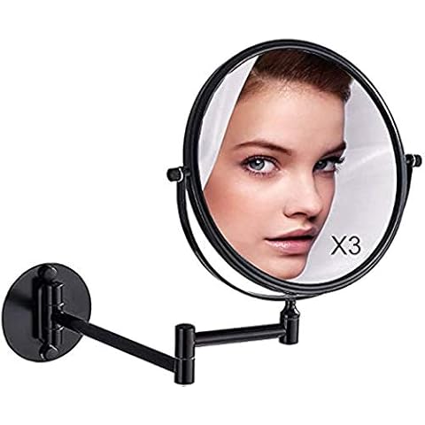 NEWRAIN Mirrors Wall Mounted with 3x Magnification and Normal 8-Inch Double-sided Round Bathroom Vanity Mirror Swivel,Extendable and Black Finished for Home, Spa and Hotel Cover