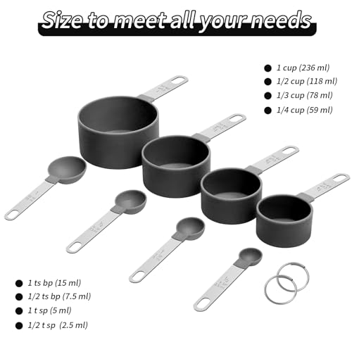 Measuring Cups Set Measuring Spoons Set, Nesting Measure Cups with Stainless Steel Handle, For Measuring Dry and Liquid Ingredients Small Teaspoon with Plastic Head (Black) by YQMYXG - Image 4