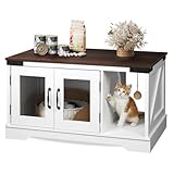 WLIVE Cat Litter Box Enclosure, Hidden Litter Box Furniture with Cat Teaser, Fit Most of Litter Box, Farmhouse Indoor Pet House, Coffee Table, End Table for Living Room, White