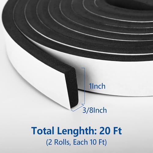 Image of Kikerike Self Adhesive Foam Tape Weatherstrip 1In x 3 /8In x 20Ft High Density Foam Insulation Strips Seal Weather Stripping with Strong Adhesive for Door and Window Sound Isolation Soundproofing