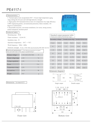 Transformateur de puissance PE4117-I 5 VA 220V vers 7.5V - 3