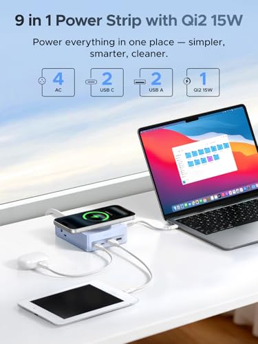 Image of UGREEN Power Strip with 4 Power Outlets, 15w Wireless Charger, 20W PD3.0 USB C Fast Charging, 2 USB-C Ports, 2 USB A Ports, Desk Charging Station for Office, Conference, Home Use