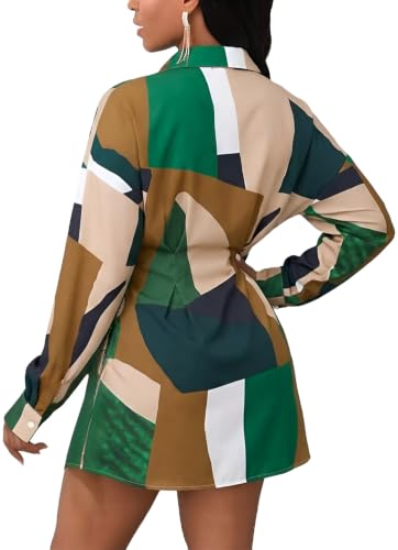 Image of Glozeplus Long Sleeve Button Down Collar Mini Shirt Dress for Women