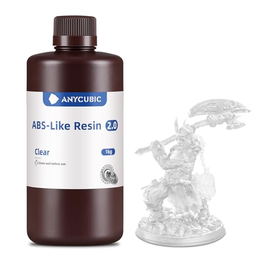 Anycubic ABS-Like 2.0 Resina Alta Resiliencia, Baja Viscosidad para Alta Tasa de Éxito, Dureza Máxima 85HD, Compatible con Todas las Impresoras 3D Resina 405nm LCD/DLP, Transparente, 1000g