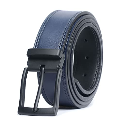 Contacts Men's Genuine Leather Pin Buckle Belt, Blue, Free Size
