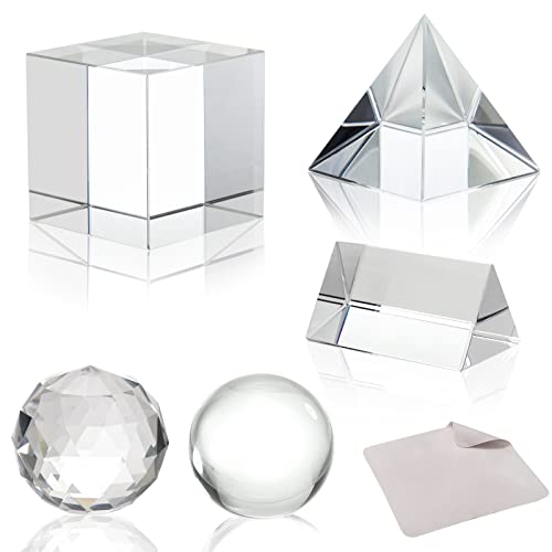 Yopay 5 Pack Crystal Prism Set, K9 Glass Optical Photography Prism Set, 50mm Lens Ball/50 mm Cube/50mm Triangular Prism/50mm Prism Pyramid/ 50mm Crystal Ball for Kid, Science, Teaching Light Spectrum - Thumbnail 6