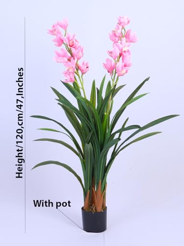 Image of ARICK DECOR 4Ft Artificial Orchid Flowers Tree with 29 Leaves, 120cm Tall Faux Tropical Potted Plant in Black Pot, Realistic Large Silk Blossom Fake Tree for Living Room, Office, Home Decor