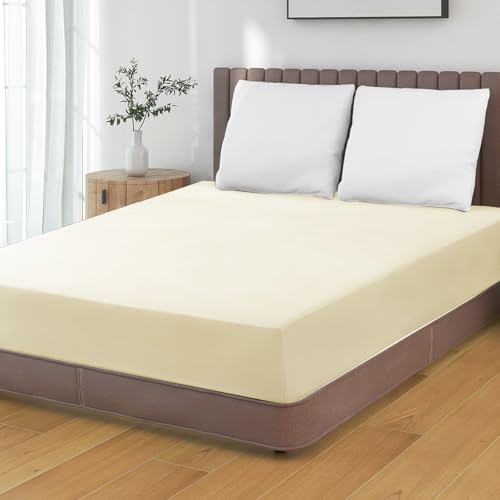 HENGWEI Spannbettlaken 200x200cm Mikrofaser, Spannbetttuch bis 30cm Matratzenhöhe Weiche Matratzenauflage, mit Elastischem Boxspring, für Boxspringbett & Wasserbett, Beige