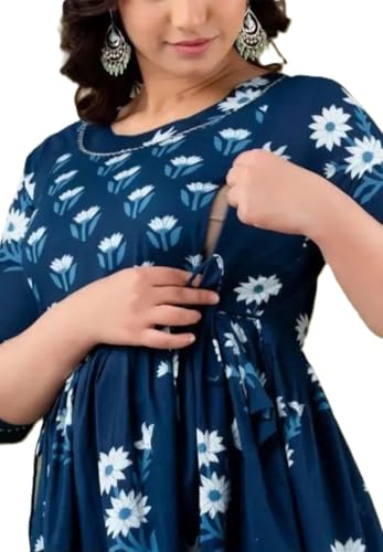 Image of Women's Floral Printed Cotton Maternity Dress Kurti with Feeding Zipper, Maternity Gown for Women, Feeding Dress, Maternity Kurti