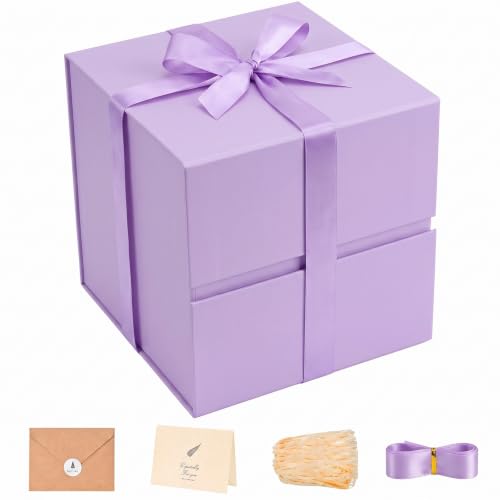 Image of LIFELUM Purple Gift Box for Birthday with Magnetic Lid, 10.2 inchx10.2 inchx10.2 inch