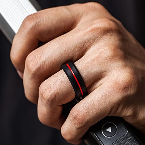 ThunderFit Silicone Wedding Rings for Men, Brushed Top Middle Engraved Line Rubber Engagement Bands 8.2mm Wide 2.5mm Thick - 1/4/6/7 Variety Multipack3