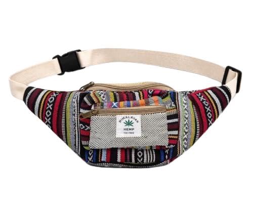 Himalayan Hemp Printed Waist Bag | Adjustable Belt Bag for Men & Women | Multi-Pocket Travel Fanny Pack | Boho Festival Crossbody Chest Bag | Lightweight Casual Sling Pouch-image-18