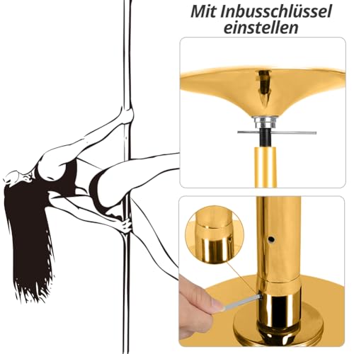 Roluck Pole Dance Tanzstange, 45 mm Durchmesser Einstellbare Länge Professional Stangentanz Set, Tragbar Abnehmbar Tabledance Strip Stange mit Statisch + Spinning-Funktion (Golden)